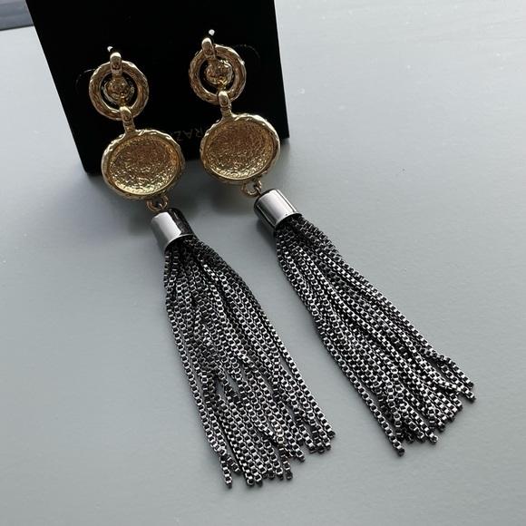 NEW RJ Graziano Gold Tone Gunmetal Tassel Drop Earrings - Picture 5 of 7